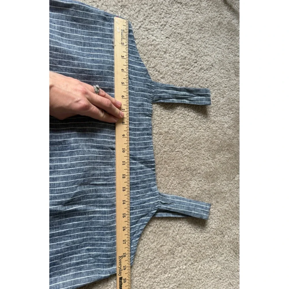 Quince Jumpsuit NO BELT European Linen Square Neck Blue Chambray Stripe Large